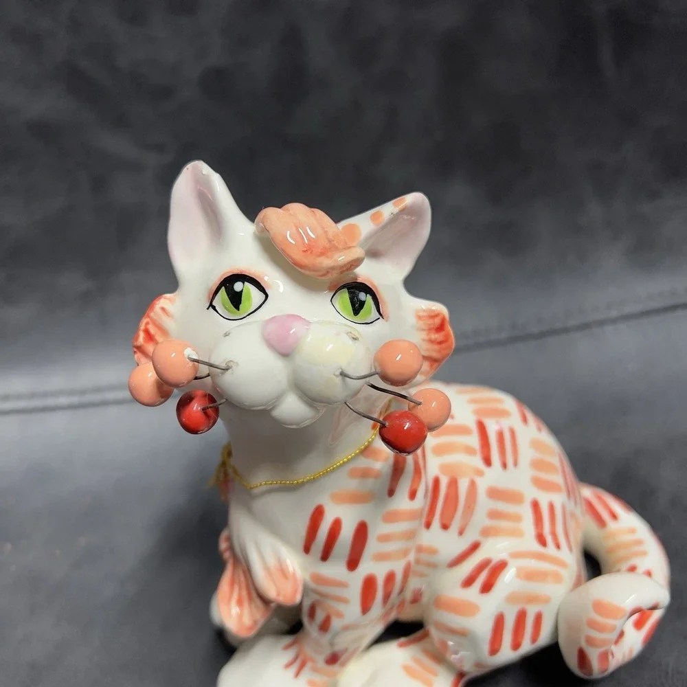 2004‎ Whimsiclay Cat By Amy Lacombe #86166 MAMBO Coral Orange Stripes